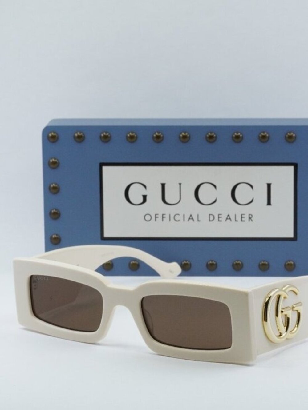 Gucci GG1425S 004 Women Rectangle Sunglasses - Ivory / Brown